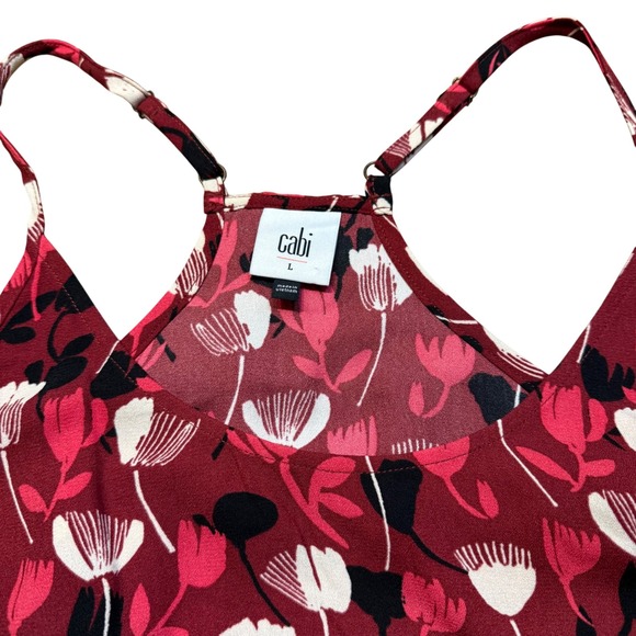 Cabi Womens Burgundy Floral Print Spaghetti Strap Tank Top Size Large - Picture 2 of 8